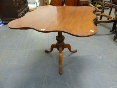A COUNTRY GEORGIAN FRUITWOOD TILT TOP TRIPOD TABLE WITH SHAPED TOP, POSSIBLY COLONIAL. W.88 x H.