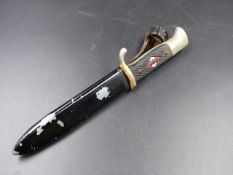 A PRE WAR 1933-1938 THIRD REICH HITLER YOUTH KNIFE WITH BLADE BY HUBERTUS- SOLINGE AND ETCHED BLUD