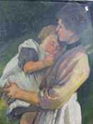 20th.C.IMPRESSIONIST SCHOOL. MOTHER AND CHILD, OIL ON CANVAS LAID DOWN, UNFRAMED. 92 x 61cms.