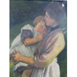 20th.C.IMPRESSIONIST SCHOOL. MOTHER AND CHILD, OIL ON CANVAS LAID DOWN, UNFRAMED. 92 x 61cms.