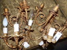 FIVE PAIRS OF VINTAGE LIGHT WALL SCONCES WITH VARIOUS DESIGNS IN GILT METAL AND CARVED WOOD, SOME