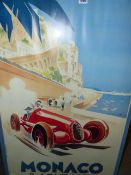 A VINTAGE STYLE FRAMED MONACO 8 AOUT 1937 MOTOR RACE POSTER. 64 x 100cms.