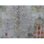 AN ANTIQUE HAND COLOURED MAP OF WARWICKSHIRE BY JACOBUS HONDIUS. 40 x 52cms.