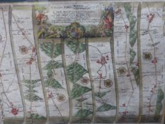 TWO ANTIQUE HAND COLOURED STRIP MAPS BY JOHN OGILBY, ROADS FROM YORK TO WHITBY/ SCARBOROUGH AND