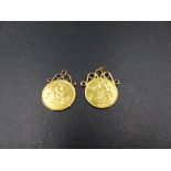 TWO 22ct GOLD HALF SOVEREIGNS, DATED 1907 AND 1913, BOTH FIXED AND MOUNTED AS PENDANTS. GROSS WEIGHT
