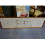 A FRAMED EDWARDIAN LINEN AND SILKWORK PANEL OF FIVE CHILDREN WITHIN A FLORAL SCROLLWORK, FRAMED.