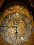 AN EARLY 20th.C.ELLIOTT MAHOGANY LONGCASE CLOCK WITH THREE TRAIN 8-DAY MOVEMENT (GONGS LACKING) 13"