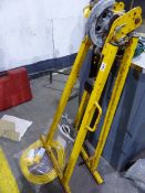 TOOLS. A PIPE BENDER AND STAND, A 110v TRANSFORMER, CABLING, WORK LAMP, AXLE STANDS, CAR RAMP,ETC.