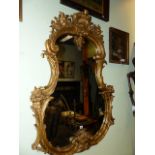 AN ANTIQUE FRENCH ROCOCO STYLE CARTOUCHE FORM PIER MIRROR. W.100 x H.138cms.