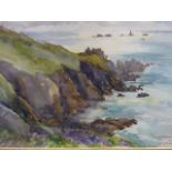 A SMALL COLLECTION OF VARIOUS PICTURES TO INCLUDE A WATERCOLOUR VIEW OF LAND'S END BY S.T.BEER, AN