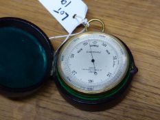 A GOOD LARGE SIZE COMPENSATED POCKET BAROMETER BY ROSS LTD. LONDON, CONTAINED IN ORIGINAL LEATHER