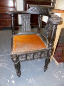 A 19th.C.CARVED CORNER CHAIR WITH NAVAL MOTIFS.