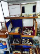 A LARGE COLLECTION OF CASED PART AND FULL CUTLERY SETS AND VARIOUS LOOSE SILVER PLATED CUTLERY. (