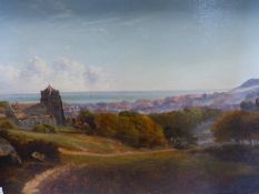 C.GRAVES. 19th/ 20th.C. ENGLISH SCHOOL. A VIEW OF HASTINGS, OIL ON BOARD. 34 x 52cms.