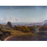 C.GRAVES. 19th/ 20th.C. ENGLISH SCHOOL. A VIEW OF HASTINGS, OIL ON BOARD. 34 x 52cms.