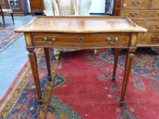 A GEORGIAN AND LATER MAHOGANY AND INLAID LADIES WRITING TABLE WITH GALLERY BACK TO THE SERPENTINE