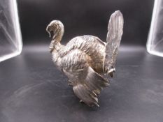 A GERMAN VICTORIAN HALLMARKED SILVER MODEL OF A TURKEY DATED 1890 FOR BERTHOLD MULLER & SON WITH