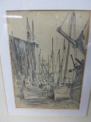 JAMES WEBB. (1825-1895) SCARBOROUGH HARBOUR, SIGNED AND DATED 1851, PENCIL DRAWING. 17.5 x 12cms.