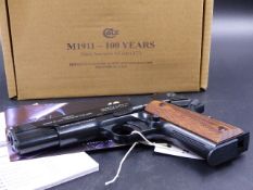 AN UMEREX COLT 1911 AI AIR PISTOL .177 CALIBRE CONTAINED IN ORIGINAL BOX.