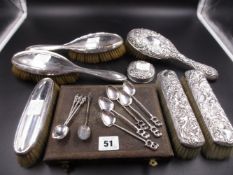 A SET OF FIVE WHITE METAL THAI ELEPHANT SPOONS c.1950. TOGETHER WITH FOUR SILVER HALLMARKED