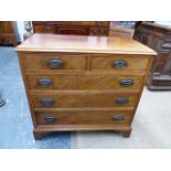 A 19th.C.AND LATER MAHOGANY SMALL CHEST OF TWO SHORT AND THREE LONG DRAWERS ON BRACKET FEET. W.80