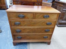 A 19th.C.AND LATER MAHOGANY SMALL CHEST OF TWO SHORT AND THREE LONG DRAWERS ON BRACKET FEET. W.80