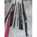 A QTY OF FISHING RODS TO INCLUDE TWO MAGIC WAND METHOD MATCH, 8-8 AND 6-6, OMNIX PELLET WAGGLER 10',