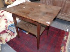 AN 18th.C.COUNTRY OAK SIDE TABLE WITH UNDER TIER ON SQUARE TAPERED LEGS. W.73cms.