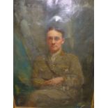 ATTRIB. TO VERNON MARCH. ENGLISH EARLY 20th.C.. PORTRAIT OF A WWI. OFFICER, OIL ON CANVAS, INSCRIBED