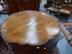 A VICTORIAN OAK REVOLVING LAZY SUSAN Dia.58cms, A SMALL EDWARDIAN FOLDING SCREEN AND A GEO.III.