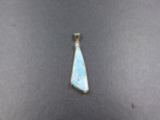 A BOULDER OPAL AND DIAMOND PENDANT, STAMPED 585 TESTED AS 14ct GOLD. APPROXIMATE LENGTH 5.2cms,