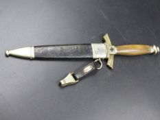 A RARE GERMAN DLV/NSFK GLIDER PILOT OR FLYERS DAGGER WITH NICKEL CROSS GUARD AND SCABBARD THROAT