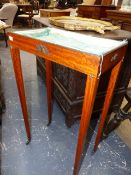 A 19th.C.SATINWOOD BIJOUTERIE TABLE WITH GILT BRASS MOUNTS TOGETHER WITH A Wm.IV. MAHOGANY