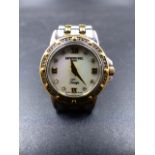 A LADIES RAYMOND WEIL DIAMOND SET TANGO WATCH WITH A MOTHER OF PEARL AND DIAMOND SET DIAL AND A BI