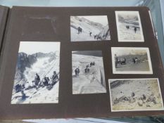 AN INTERESTING EARLY 20th.C.PHOTOGRAPH ALBUM CONTAINING IMAGES OF MOUNTAINS AND MOUNTAINEERS.