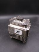 A VICTORIAN HALLMARKED SILVER TEA CADDY WITH HINGED COVER. DATED 1892, LONDON FOR WILLIAM HUTTON AND