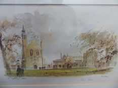 HUGH CASSON. (1910-1999) CHELTENHAM COLLEGE, PENCIL SIGNED LIMITED EDITION COLOUR PRINT. 28.5 x 46.