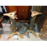 A PAIR OF VINTAGE INDUSTRIAL SINGER SEWING STOOL BASES WITH THREADED HEIGHT ADJUSTMENT. (2)