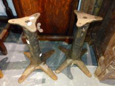A PAIR OF VINTAGE INDUSTRIAL SINGER SEWING STOOL BASES WITH THREADED HEIGHT ADJUSTMENT. (2)