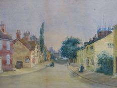 MARIA EATON. ENGLISH 19th/20th.C. A VILLAGE STREET, SIGNED AND DATED 1890 WATERCOLOUR, 35 x 53cms