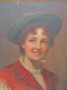 19th.C.GERMAN SCHOOL. A PORTRAIT OF A GIRL IN TRADITIONAL COSTUME, SIGNED INDISTINCTLY, OIL ON