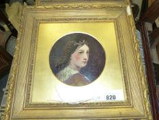 19th.C.ENGLISH SCHOOL. A PAIR OF CIRCULAR PORTRAITS OF YOUNG WOMEN, OIL ON BOARD. Dia.15cms.