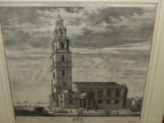 AN EARLY FOLIO PRINT AFTER J.KIP OF ST.CLEMENTS CHURCH IN THE STRAND. 57 x 59cms TOGETHER WITH A