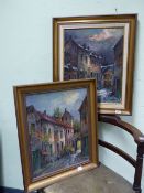 PIE WILHEMUS. 20th.C. ARR. TWO STREET SCENES, BOTH SIGNED OIL ON CANVAS. 50 x 40cms.