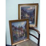 PIE WILHEMUS. 20th.C. ARR. TWO STREET SCENES, BOTH SIGNED OIL ON CANVAS. 50 x 40cms.