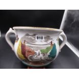 A TWO HANDLED CHAMBER POT WITH A HAND COLOURED PRINT OF CLIFTON SUSPENSION BRIDGE ON ONE SIDE, A