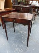 A GEO.III.MAHOGANY SMALL SIDE TABLE WITH FRIEZE DRAWER AND SLENDER SQUARE TAPERED LEGS. 64 x 46 x