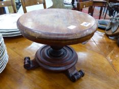 A 19th.C.APPRENTICE PIECE CIRCULAR BREAKFAST TABLE ON TURNED COLUMN AND SCROLL FEET DATE LABEL OF