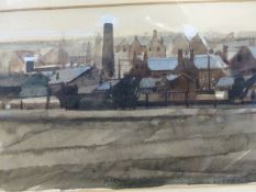 EDNA LUMB. (1931-1992) ARR. PAYSAGE LEEDS, SIGNED WATERCOLOUR. 15 x 39cms.