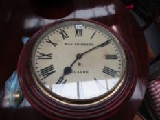 A 19th.C.MAHOGANY DIAL WALL CLOCK WITH FUSEE MOVEMENT SIGNED W&J CHAMBERS AND 14" DIAL. OVERALL Dia.